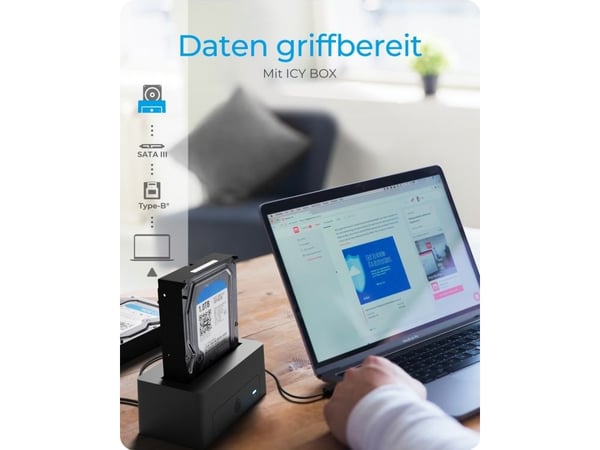 ICY BOX IB-1121-U3 - HDD / SSD dockningsstation - fack: 1 - 2,5 tum/3,5 tum delad - SATA 6Gb/s - USB 3.2 (Gen 1) - svart
