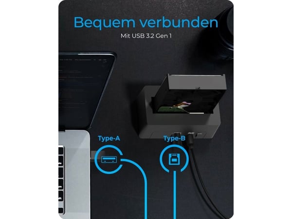 ICY BOX IB-1121-U3 - HDD / SSD dockningsstation - fack: 1 - 2,5 tum/3,5 tum delad - SATA 6Gb/s - USB 3.2 (Gen 1) - svart