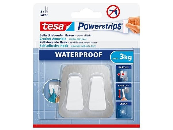 TESA 59785-00000, inomhus, Handdukskrok, Rostfritt stål, Vit, Plast, Rostfritt stål, Självhäftande remsa, 3 kg