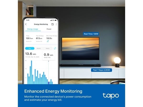 TP-Link Tapo P110, Innendørs, Hvit, Hjem, Kontor, Status, Android, iOS, Trådløs