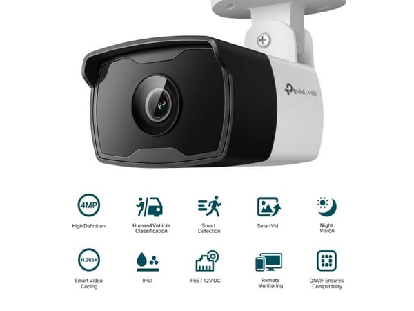TP-Link VIGI C340I 4MM, IP-sikkerhetskamera, Utendørs, Koblet med ledninger (ikke trådløs), Tak/vegg/stang, Sort, Hvit, Kule (form)