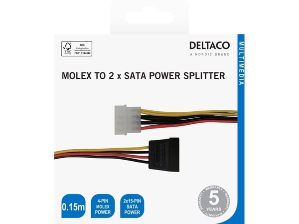 DELTACO - Strömadapter - SATA-ström (hona) till 4 pin intern effekt (hane) - 15 cm
