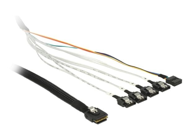Delock - Intern SAS-kabel - SAS 6Gbit/s - mini-SAS (SFF-8087) (hane) till SATA, sidoband - 1 m