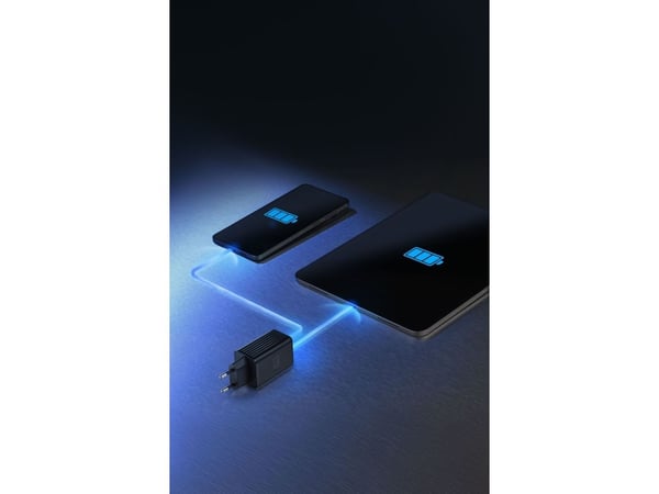 Cellularline MULTIPOWER MICRO - Strømadapter - ultra-kompakt - 45 watt - 3 A - PD, SFC 2.0 - 2 utgangskontakter (USB-C, USB) - svart