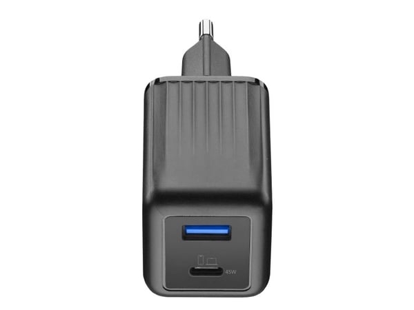 Cellularline MULTIPOWER MICRO - Strømadapter - ultra-kompakt - 45 watt - 3 A - PD, SFC 2.0 - 2 utgangskontakter (USB-C, USB) - svart