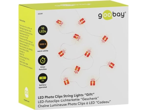 Goobay 60249, Fairy lights, Punainen, Hopea, Läpinäkyvä, Valkoinen, Kupari, Muovi, IP20, 10 lamppua, LED