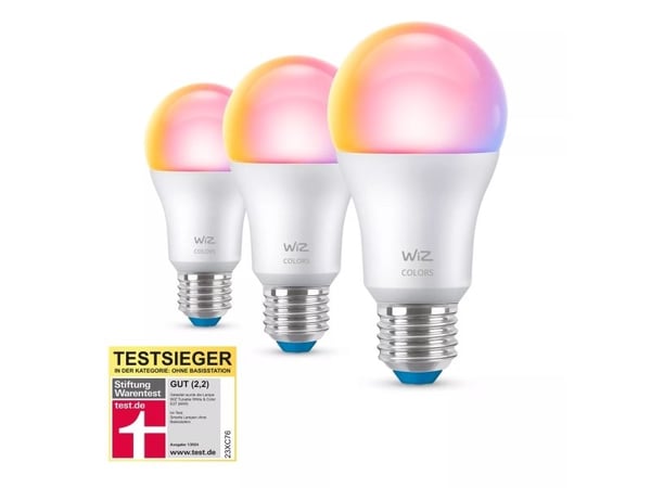 WiZ Colors - LED-glödlampa - form: A60 - E27 - 8.5 W (motsvarande 60 W) - klass F - RGB/varmt till kallt vitt ljus - 2200-6500 K (paket om 3)