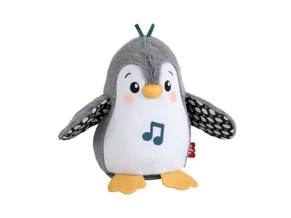 Fisher-Price -leke i plysj til lek på magen, Flap & Wobble Penguin, musikkleke til nyfødte, Pingvin, 0 år, Gir fra seg lyd, AA, Batterier medfølger