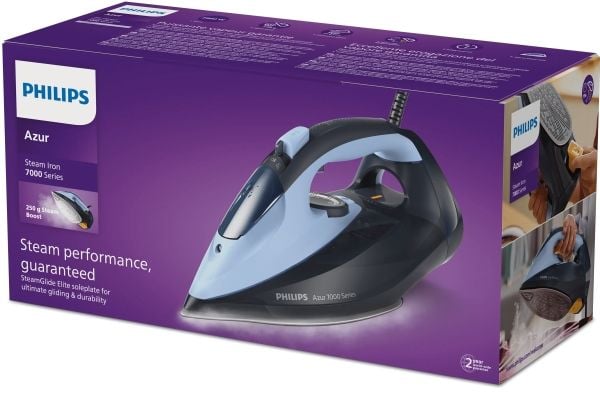 Philips Azur 7000 Series DST7041 - Dampstrykejern med automatisk slukking - såleplate: SteamGlide Elite - 2800 W - lys blå/mørk blå