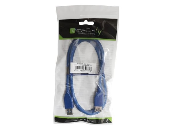 Techly 3.0m USB 3.0 A M/F, 3 m, USB A, USB A, USB 3.2 Gen 1 (3.1 Gen 1), Hankjønn/hunkjønn, Blå
