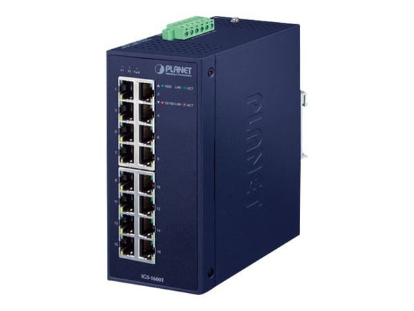 PLANET IGS-1600T - Switch - 16 x 10/100/1000 - DIN-skinnemonterbar, veggmonterbar - AC 24 V / DC 12 - 48 V