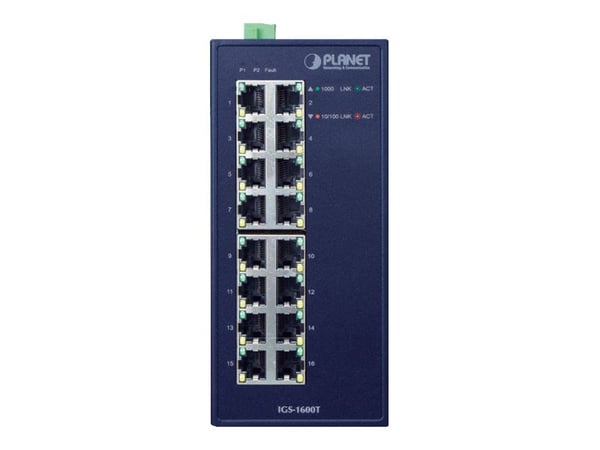 PLANET IGS-1600T - Switch - 16 x 10/100/1000 - DIN-skinnemonterbar, veggmonterbar - AC 24 V / DC 12 - 48 V