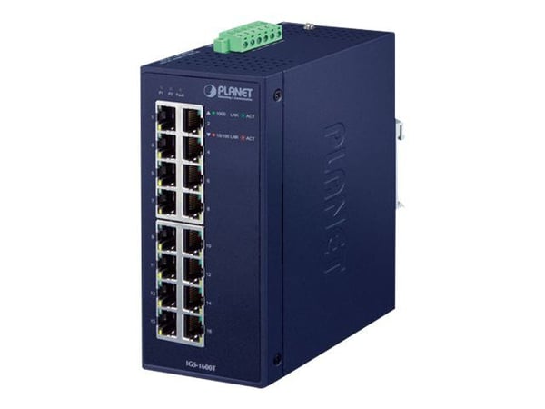 PLANET IGS-1600T - Switch - 16 x 10/100/1000 - DIN-skinnemonterbar, veggmonterbar - AC 24 V / DC 12 - 48 V