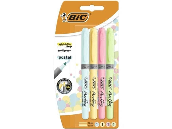 BIC Grip - Överstrykningspenna - pastellgul, pastellgrön, pastellrosa, pastel mint blue - 3.3 mm (paket om 4)