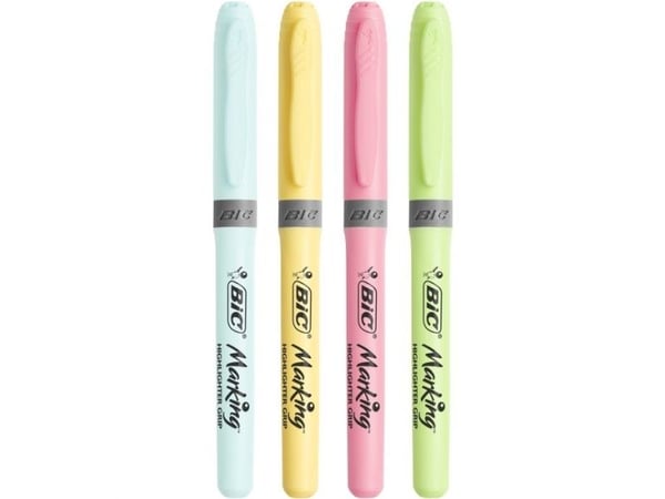 BIC Grip - Överstrykningspenna - pastellgul, pastellgrön, pastellrosa, pastel mint blue - 3.3 mm (paket om 4)