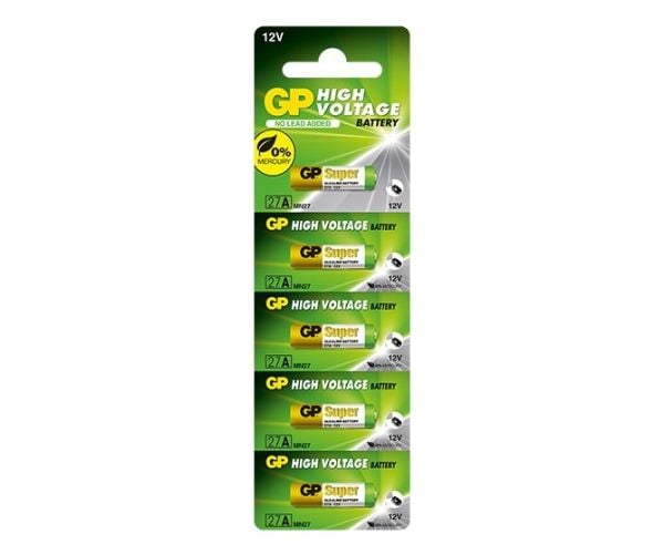 GP Batteries High Voltage 27A engangsbatteri - alkali - 12 V - 5 stk - 20 mAh - gull/grønn/hvit (17736)