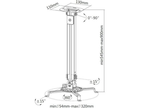 Techly ICA-PM 18M, Katto, 13,5 kg, Hopea, 545 - 900 mm, -15 - 15°, 360°