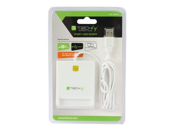 Techly Compact Smart Card Reader/Writer USB2.0 White I-CARD CAM-USB2TY, USB 2.0, 1,5 m, Valkoinen, 107 g