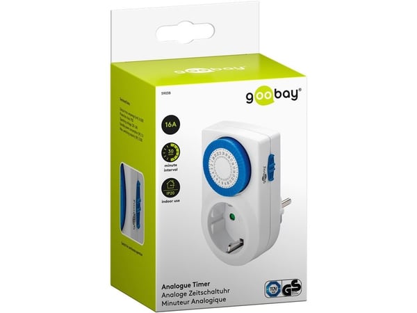 Goobay 59038, Päivittäinen ajastin, Valkoinen, Rotaatio, 30 min, IP20, WEEE, GS: TÜV Süd