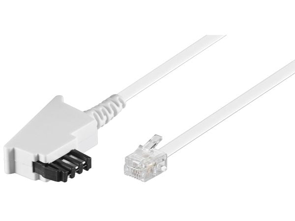 Wentronic Goobay TAE-F anslutningskabel (universal pin out), vit, 15 m - TAE-F kontakt till RJ11/RJ14 kontakt (6P4C) (68542)