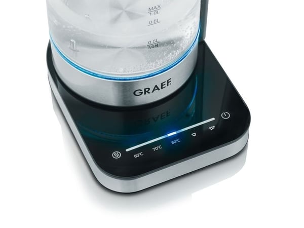 Graef WK350, 1 L, 2000 W, Musta, Ruostumaton teräs, Läpinäkyvä, Lasi, Veden tason ilmaisin, Ylikuumenemissuoja
