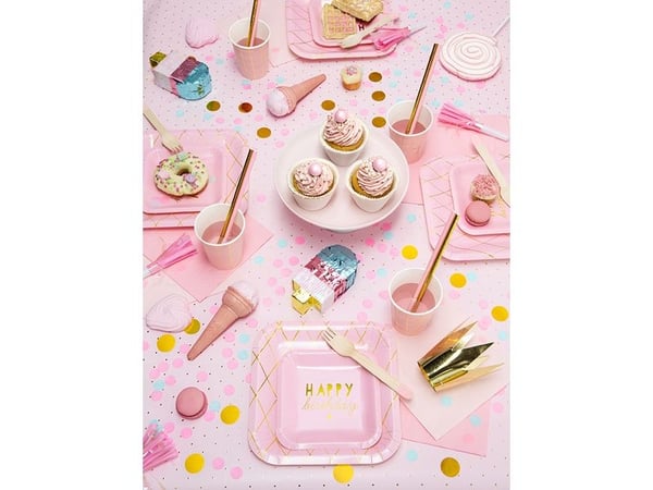 PartyDeco HOR1-081J, Partytuta, Rosa, Vit, 6 styck, Födelsedag, 125 mm, 140 mm