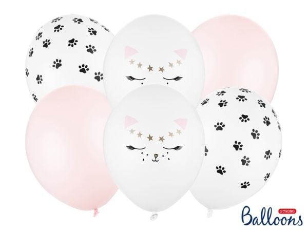 PartyDeco SB14P-306-000-6, Toy balloon, Latex, Svart, Guld, Rosa, Vit, Oval, 30 cm, 6 styck
