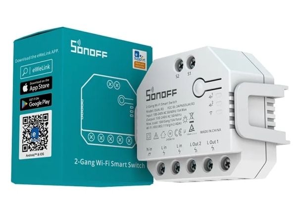 Sonoff Dual R3, Langallinen & langaton, Wi-Fi, Valkoinen, 2 kanavaa, 2200 W, 2.4 - 2.4835 MHz