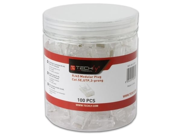 Techly Modulaarinen pistoke, RJ45, 8P8C, Cat5e, UTP, johdolla, purkki, 100 kpl (028900)