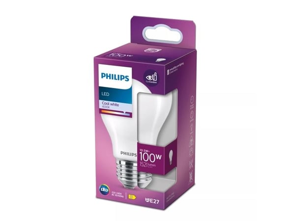 Philips Classic - LED-lyspære - form: A60 - mattslipt finish - E27 - 10.5 W (ekvivalent 100 W) - klasse D - kjølilg hvitt lys - 4000 K
