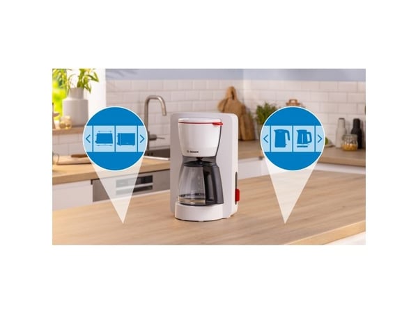 Bosch TKA3M131, Kaffebrygger (drypp), 1,25 l, Malt kaffe, Hvit