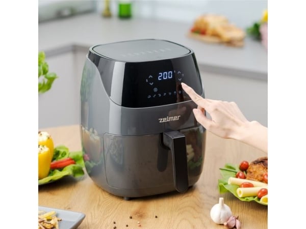 Zelmer ZAF5502G, Frityr med lite fett, 5 l, 80 °C, 200 °C, Single/enkelt, Sort, Grå
