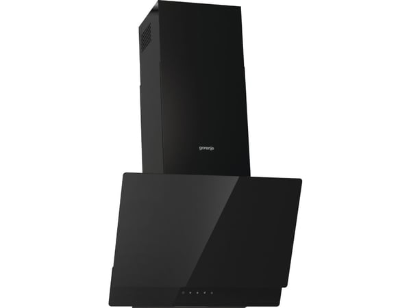 Gorenje Essential WHI649EB - Kåpa - vinklad skorsten - bredd: 60 cm - djup: 33.5 cm - utsug och återcirkulering (-) - med inbyggd motor - svart
