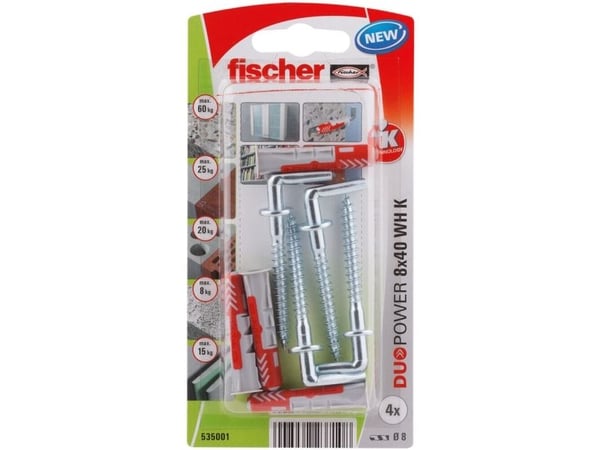 Fischer 535001, Kit med skruv och väggplugg, Tegel, Betong, 40 mm, 8 mm, 5 cm, 1,25 cm