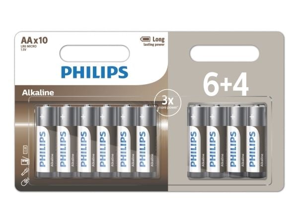 Philips LR6A10BP/10, Engangsbatteri, AA, Alkalinsk, 1,5 V, 10 stykker, 5 år
