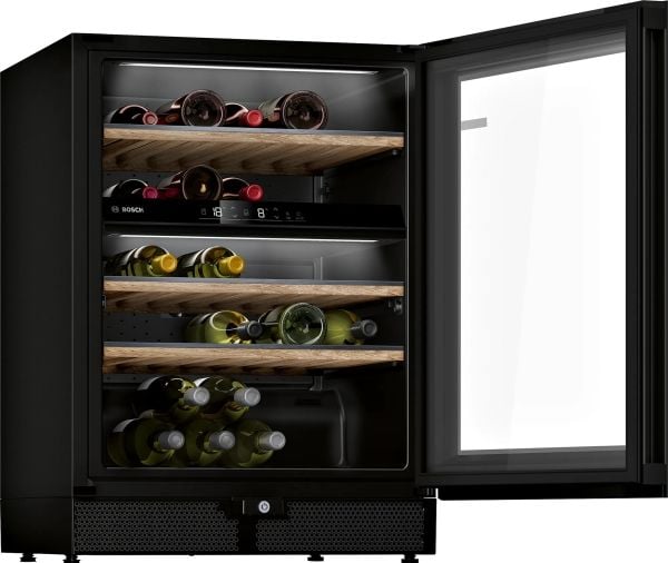 Bosch Serie 6 KWK16ABGB, Viinijäähdytin, vapaasti seisova, 44 pulloa, 60 W, G, musta
