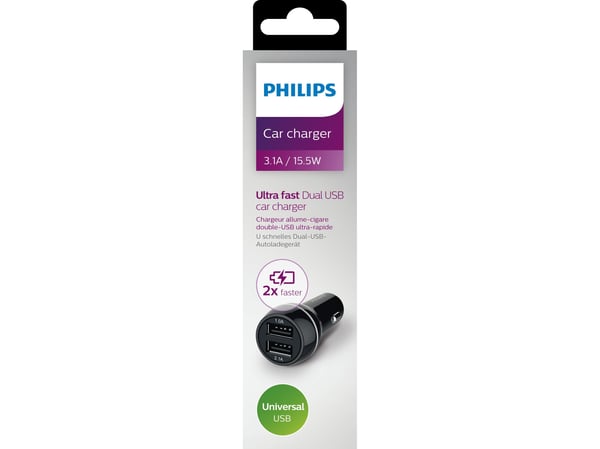 Philips USB-billader DLP2357/10, Automatisk, Cigartenner/lighter, 5 V, Sort