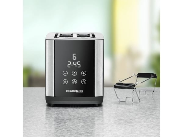 Rommelsbacher TO 850, 2 viipale(i)ta, Musta, Ruostumaton teräs, Ruostumaton teräs, Kosketus, LED, 850 W