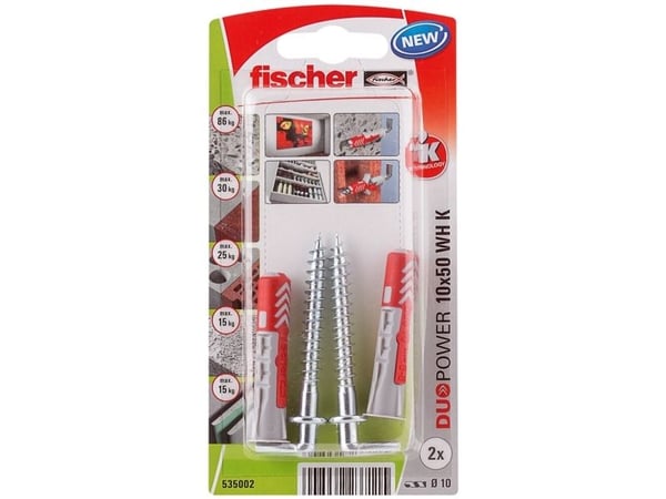 Fischer 535002, Kit med skruvkrok och väggplugg, Tegel, Betong, 50 mm, 1 cm, 6 cm, 1,25 cm