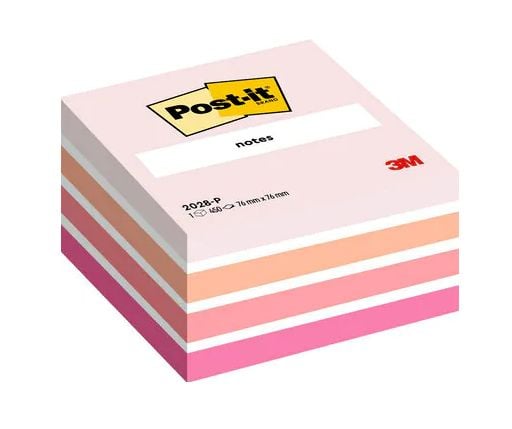 Post-it® Notes kubusblok, pastelpink, 76 mm x 76 mm, 450 ark