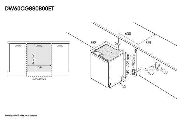 Samsung DW60CG880B00ET, Täysin integroitu, Kokonaiskoko (60 cm), Kosketus, Ruostumaton teräs, 14 paikkoja, B