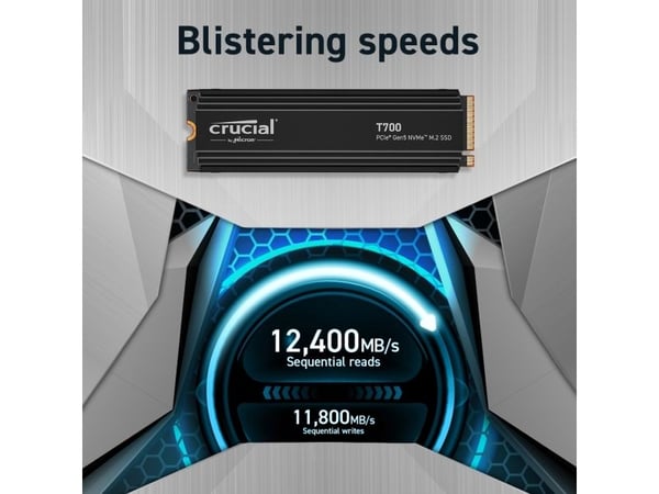 Crucial T700 2TB PCIe SSD med kjøleribbe