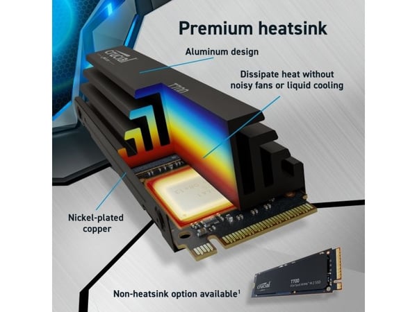 Crucial T700 2TB PCIe SSD med kjøleribbe
