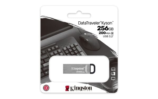 Kingston Technology DataTraveler Kyson, 256 GB, USB Type-A, 3.2 Gen 1 (3.1 Gen 1), 200 MB/s, Uten lokk, Sølv