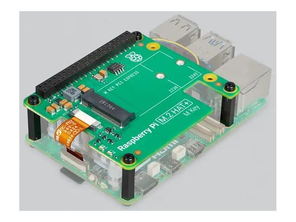 Raspberry Pi M.2 HAT+ - Overlegg for NVMe-stasjoner og M.2-tilbehør for Raspberry Pi 5 Raspberry Pi M.2 HAT+ - Overlegg for NVMe-stasjoner og M.2-tilbehør for Raspberry Pi 5