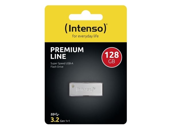 Intenso Premium Line, 128 GB, USB A-tyyppi, 3.2 Gen 1 (3.1 Gen 1), 100 MB/s, Ilman suojusta, Ruostumaton teräs