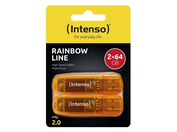 Intenso Rainbow Line - USB-flashstasjon - 64 GB - USB 2.0 - oransje (en pakke 2)