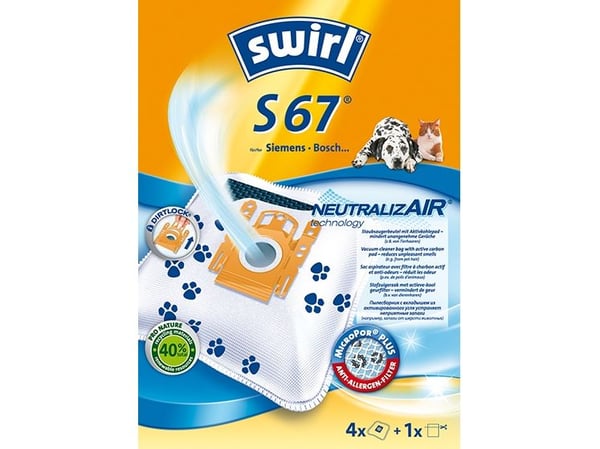 Swirl S 67 NeutralizAir, Pölypussi, Sylinteripölynimuri, Sininen, Valkoinen, 239 mm, 167 mm, 74 mm