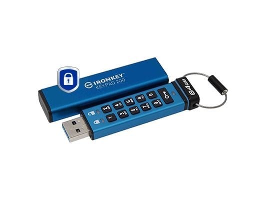 Kingston IronKey Keypad 200 - USB flash-enhet - krypterat - FIPS 140-3 Level 3 - 64 GB - USB 3.2 Gen 1