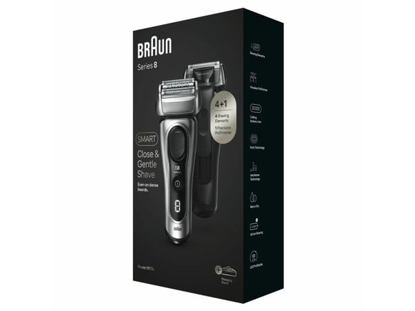 Braun Series 8 8517s, Hopea, Painikkeet, Akku, Sisäänrakennettu akku, 60 min, Laatikko